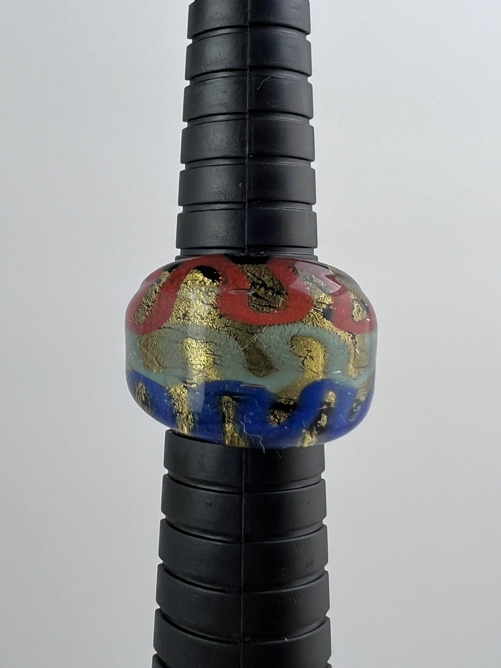 Vintage Murano Style Hand-Blown Art Glass Statement Ring Size 7 Gold Red Blue